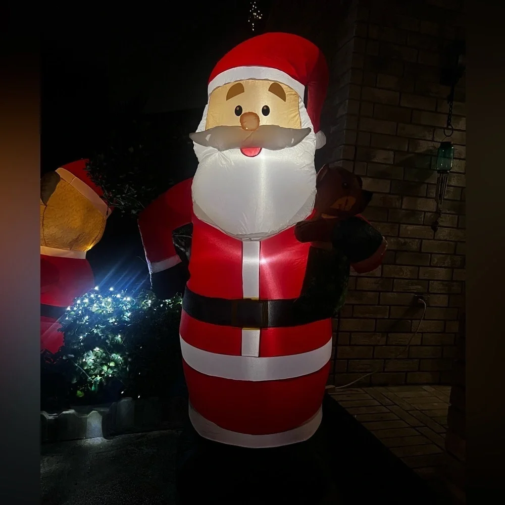 Inflatable Santa Claus with Teddy Bear - Red and White